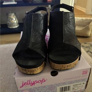 Jellypop Black Cork Wedge Sandals